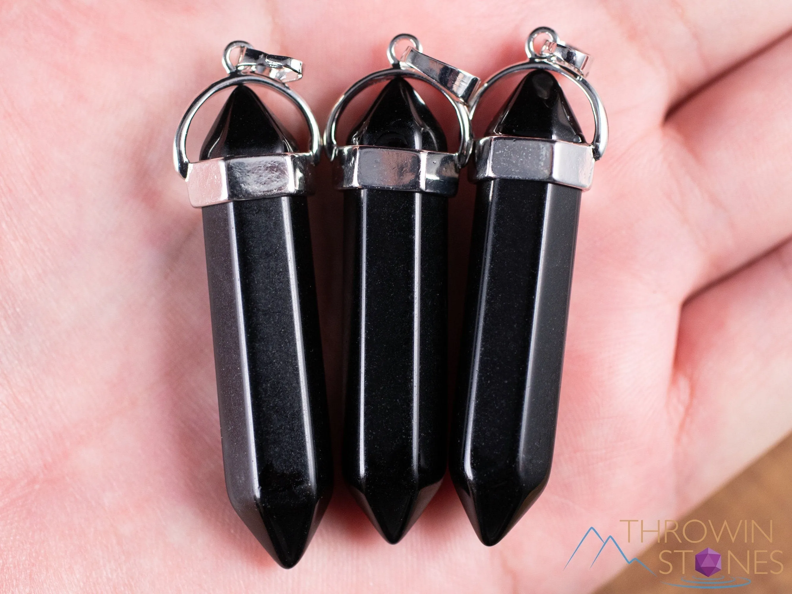 BLACK ONYX  Crystal Pendant - Crystal Points,  Handmade Jewelry, Healing Crystals and Stones, E1957
