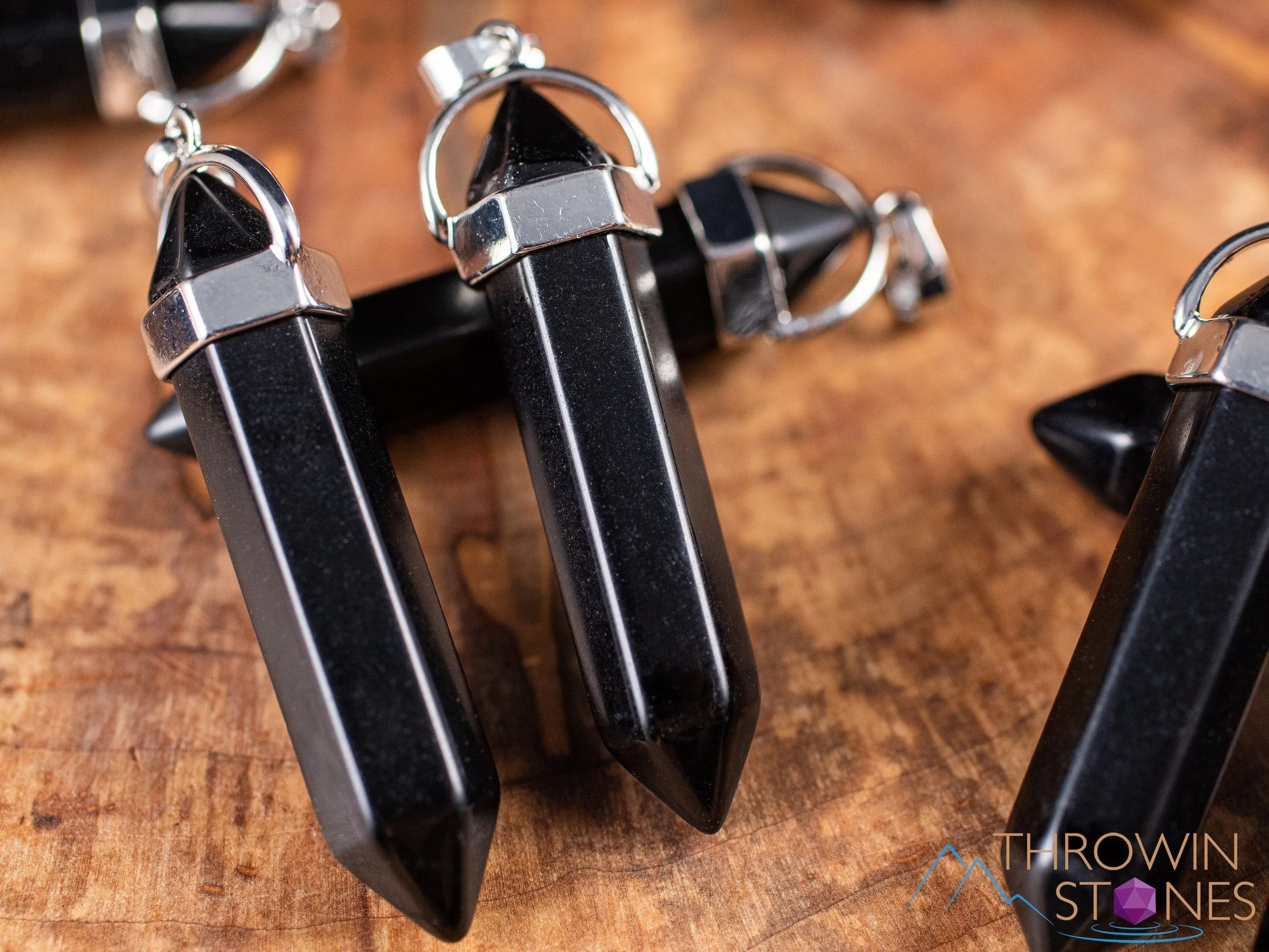 BLACK ONYX  Crystal Pendant - Crystal Points,  Handmade Jewelry, Healing Crystals and Stones, E1957