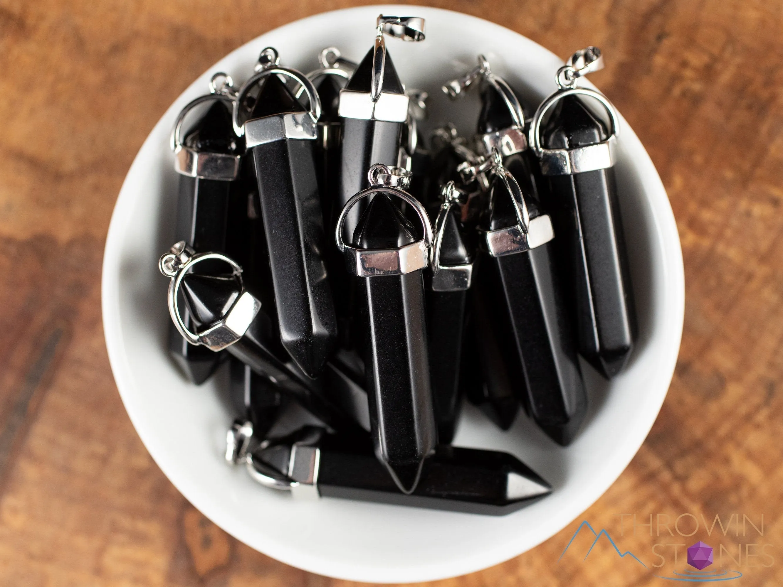 BLACK ONYX  Crystal Pendant - Crystal Points,  Handmade Jewelry, Healing Crystals and Stones, E1957