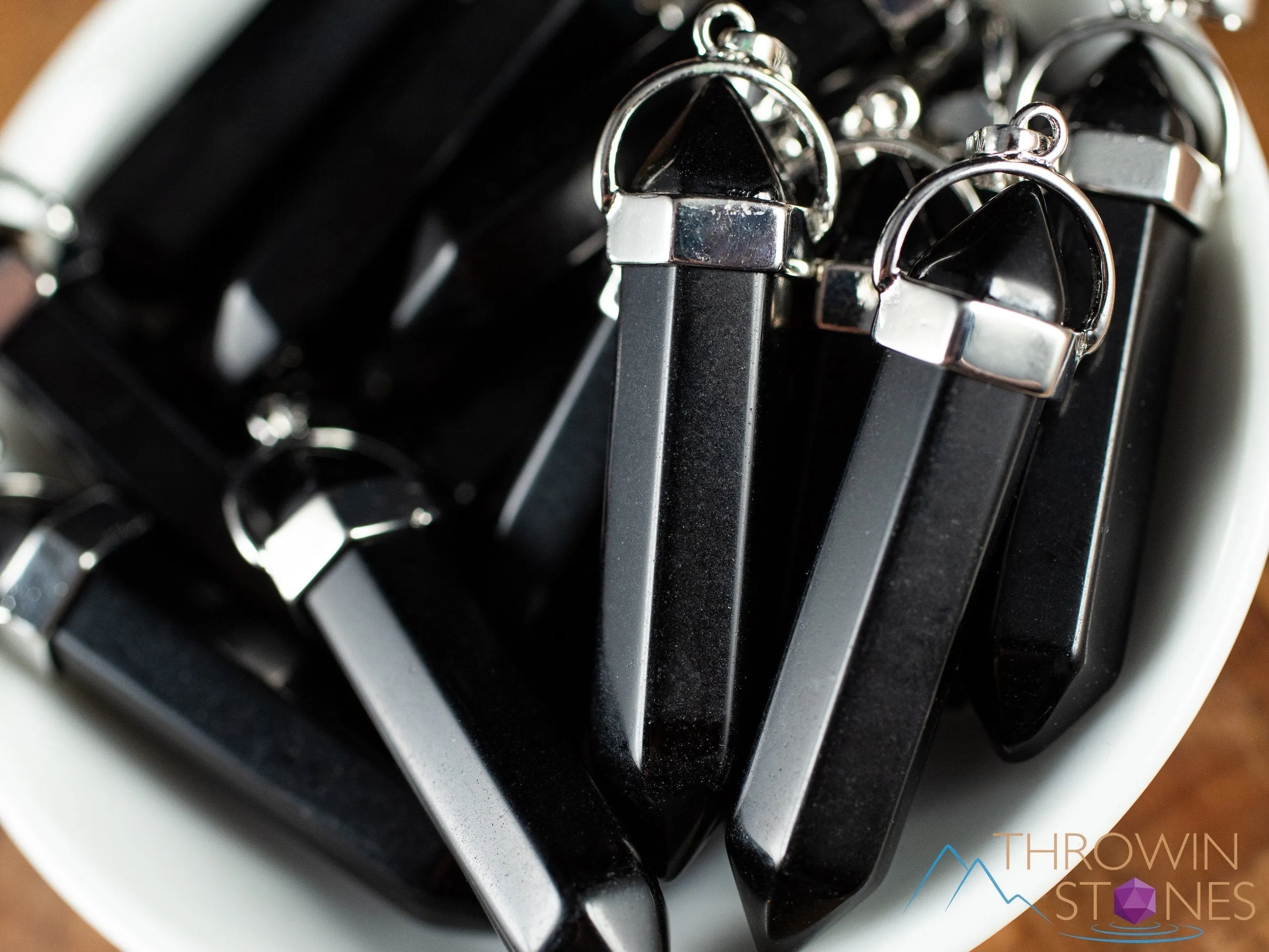 BLACK ONYX  Crystal Pendant - Crystal Points,  Handmade Jewelry, Healing Crystals and Stones, E1957