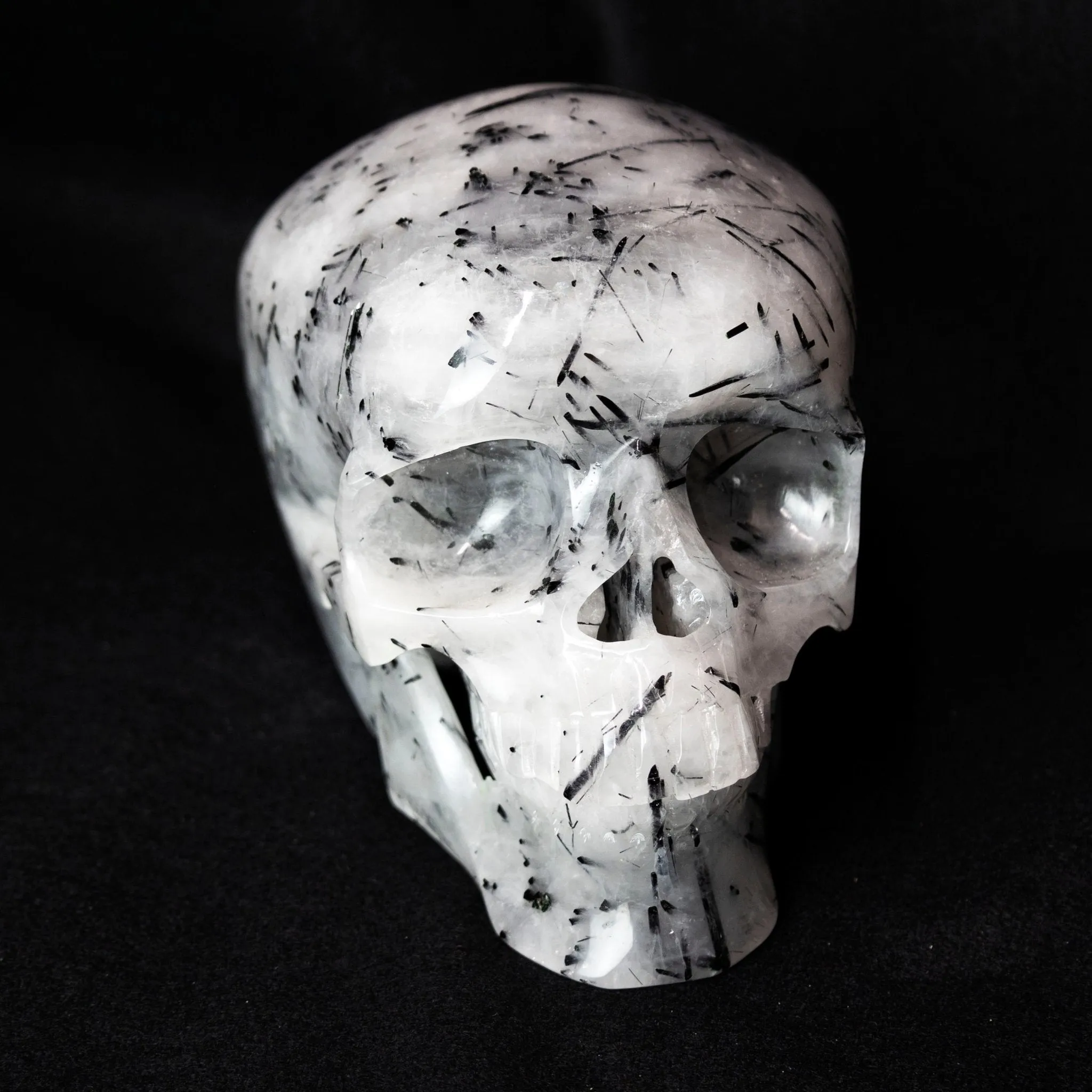 Black Rutilated Quartz 8" Skull Carving