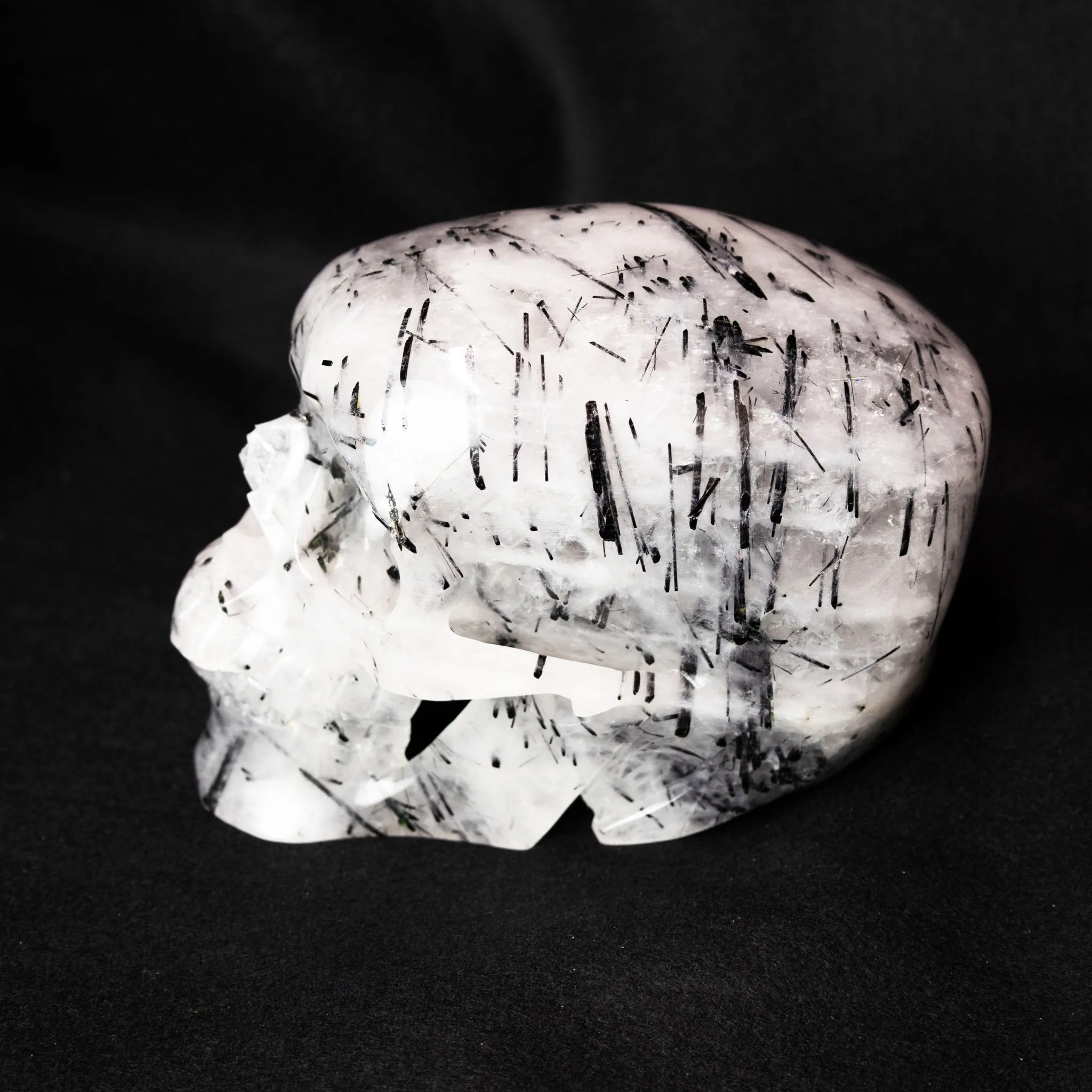 Black Rutilated Quartz 8" Skull Carving
