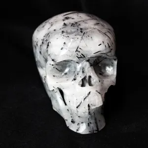 Black Rutilated Quartz 8" Skull Carving