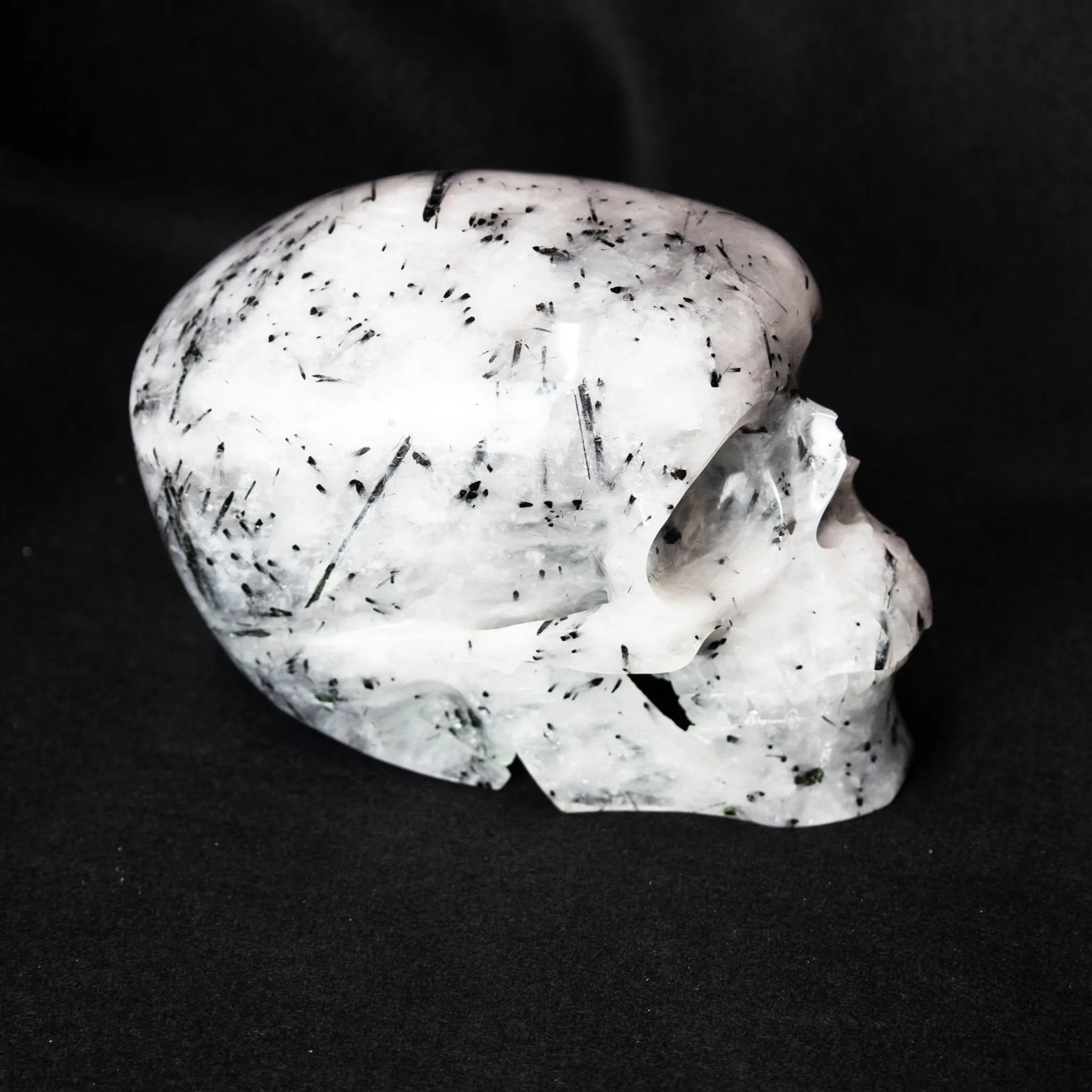 Black Rutilated Quartz 8" Skull Carving