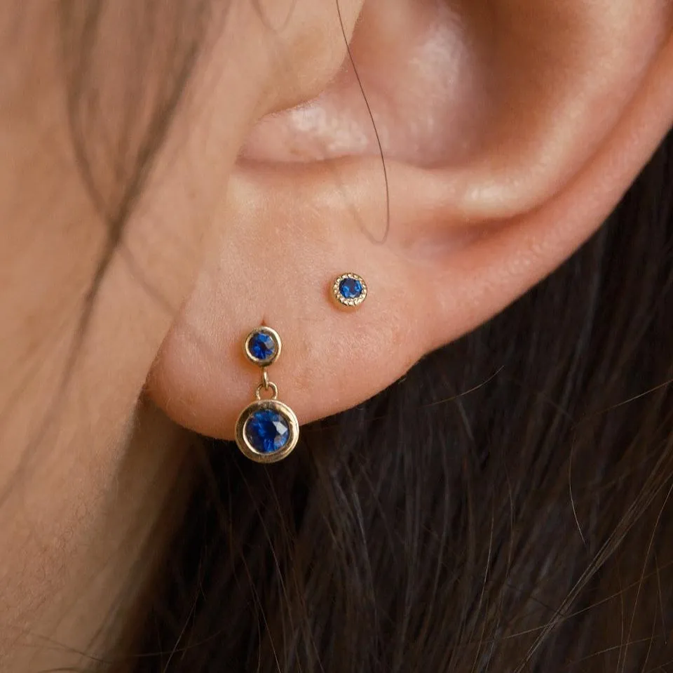 Blue Sapphire 2 Bezel Dangle Earring (Single) (ready to ship option)*