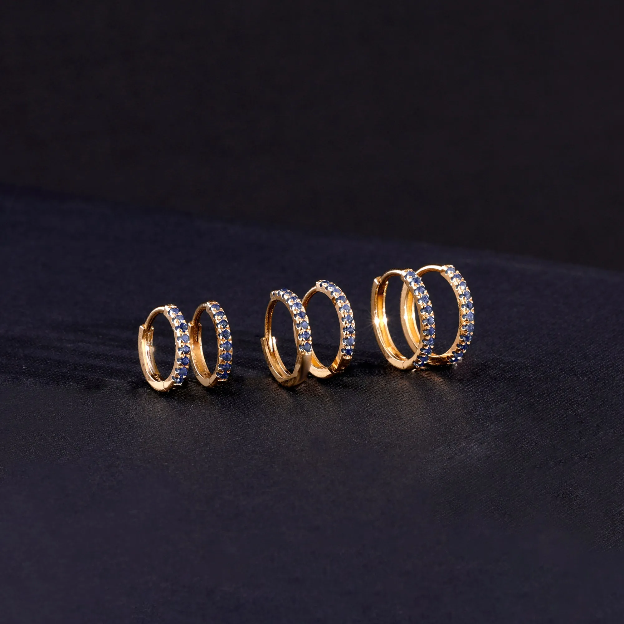 Blue Sapphire Huggie Hoop Earrings, Azuletta