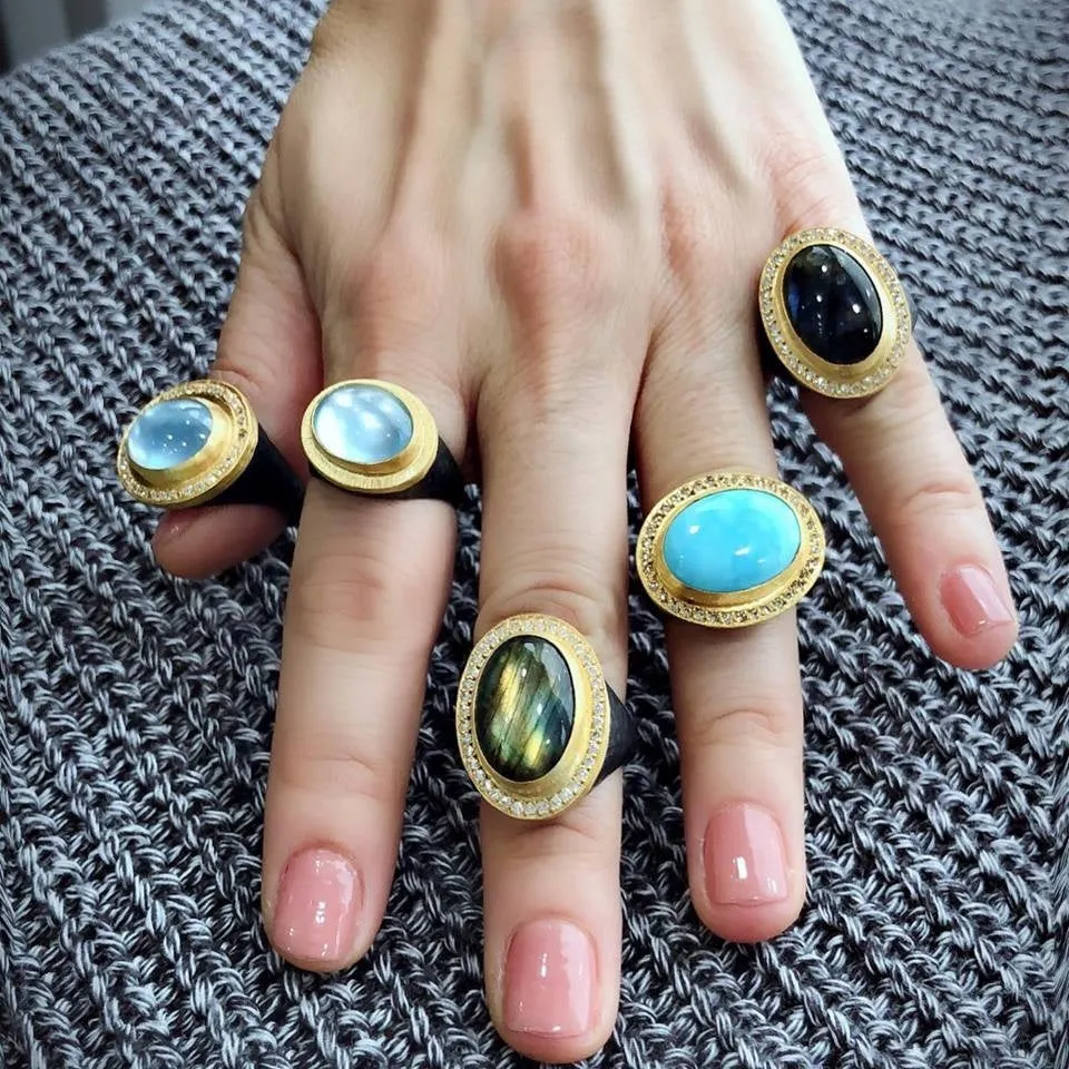 Blue Topaz and Diamond Halo Style Pompei Ring