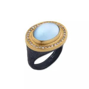 Blue Topaz and Diamond Halo Style Pompei Ring