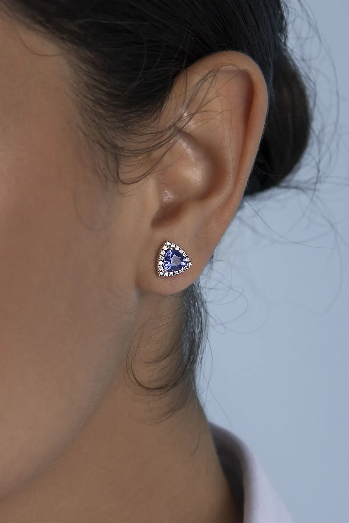 Blue Triangle Pavé Stud Earrings