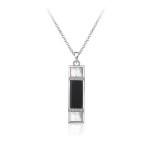 BRASS NECKLACE W/ ONYX/MOTHER OF PEARL & CZ-40MILS SILVER PLATING****-20"****