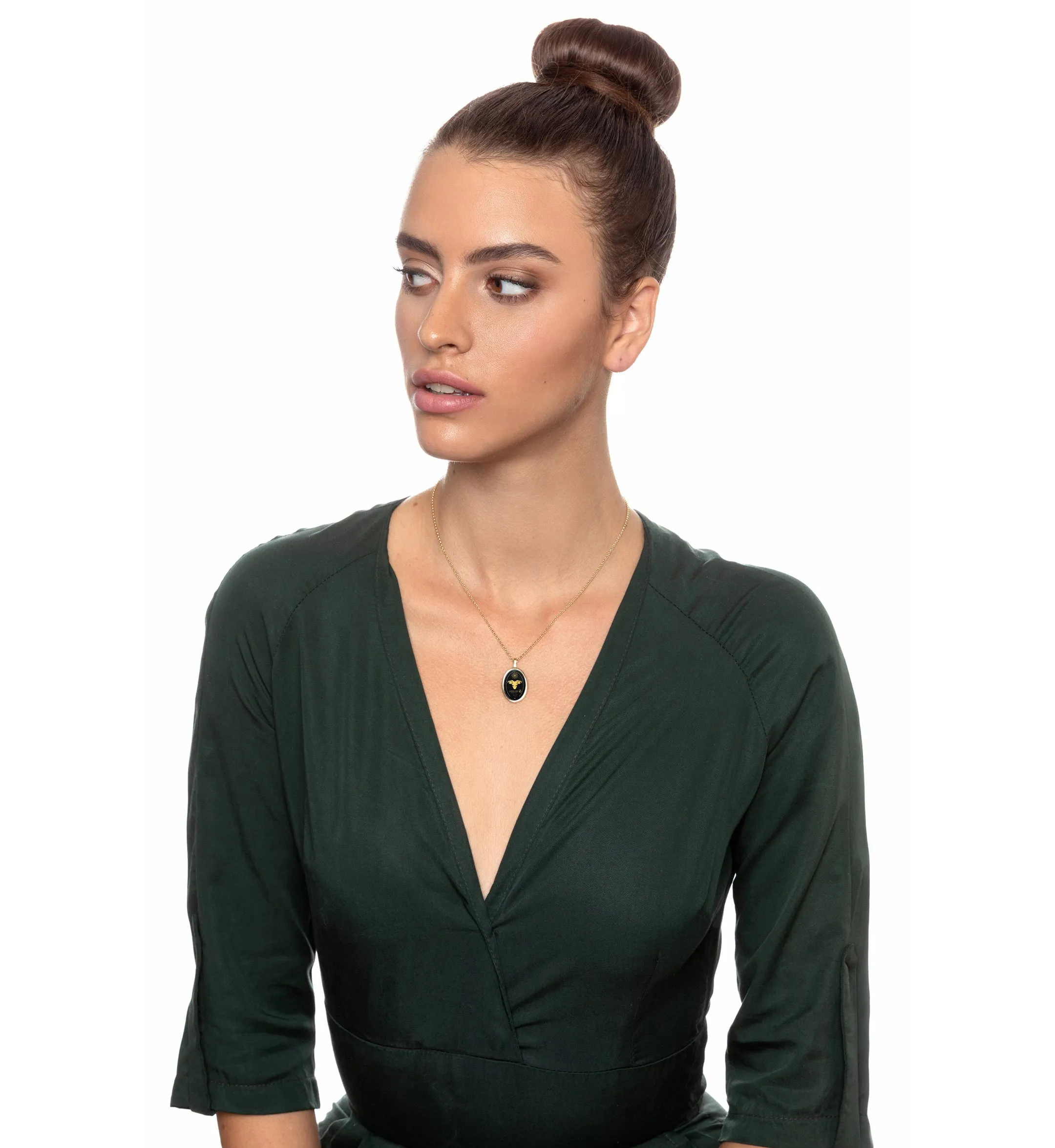 Capricorn Necklace Zodiac Pendant 24k Gold Inscribed on Onyx Stone