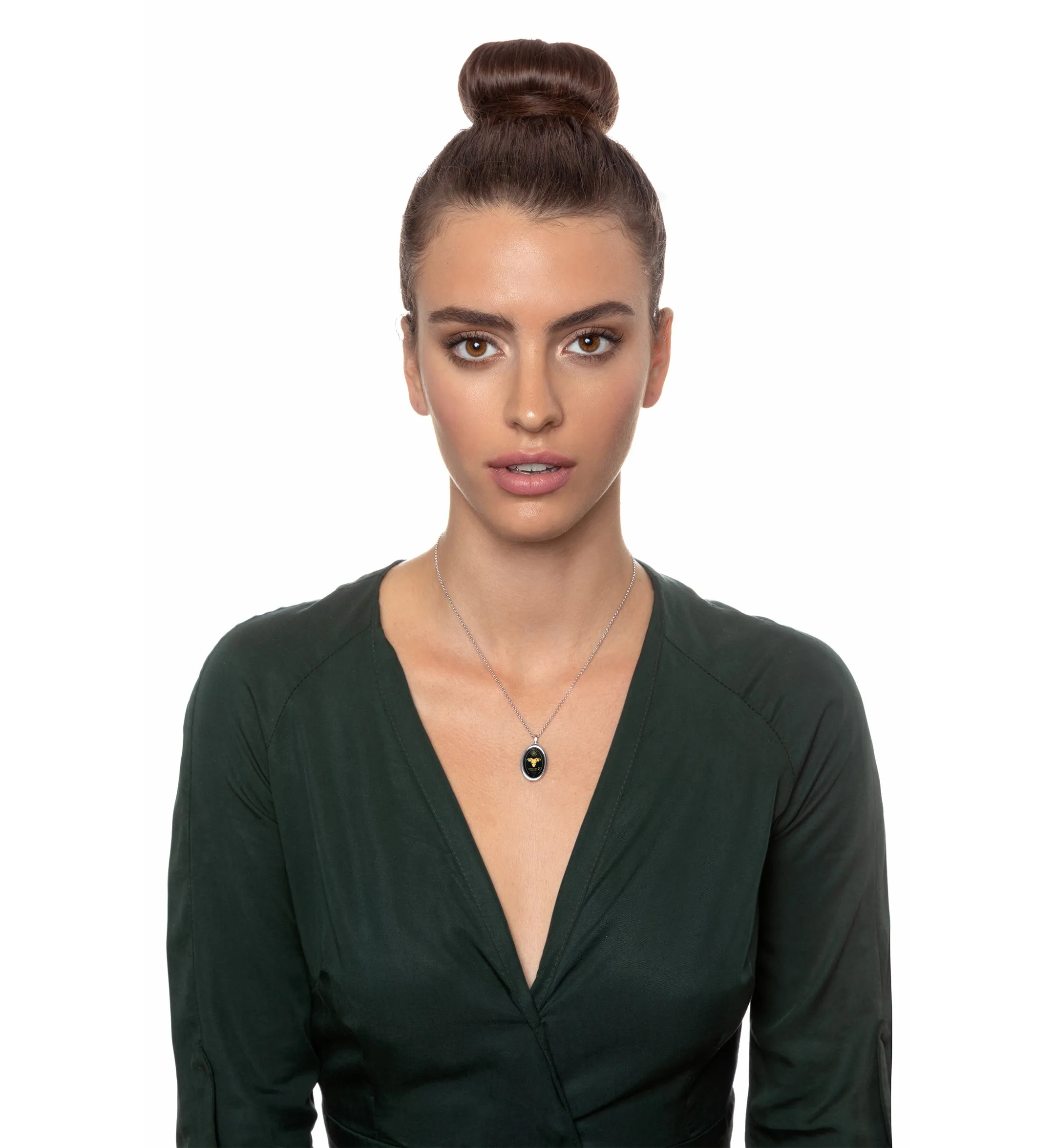 Capricorn Necklace Zodiac Pendant 24k Gold Inscribed on Onyx Stone