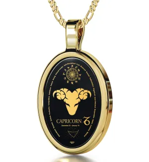 Capricorn Necklace Zodiac Pendant 24k Gold Inscribed on Onyx Stone