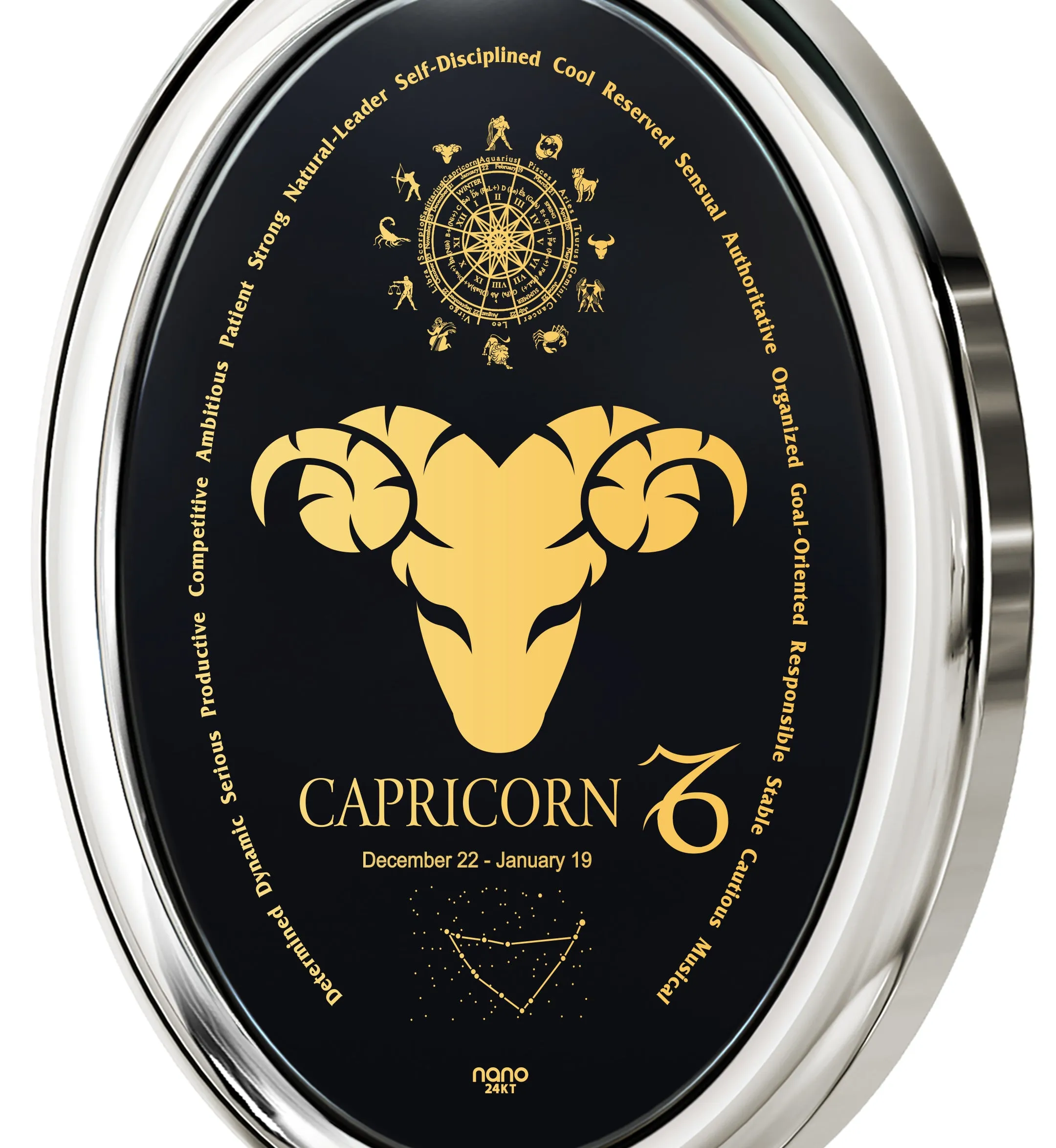 Capricorn Necklace Zodiac Pendant 24k Gold Inscribed on Onyx Stone