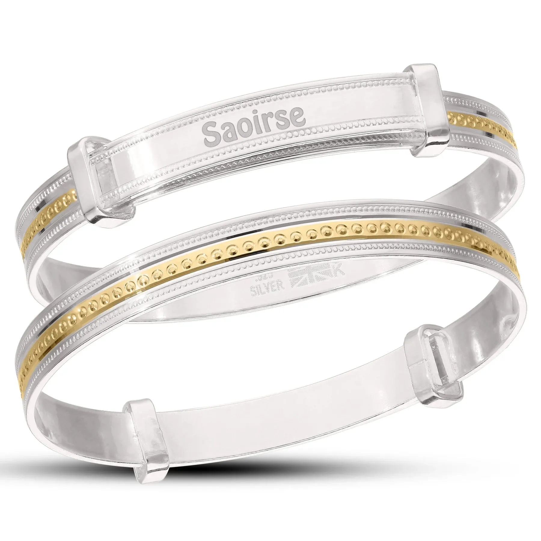 Children's Customised Pips Pattern Baby Bangle - in Silver, Rose Gold or Yellow Gold plated (0-3 yrs)