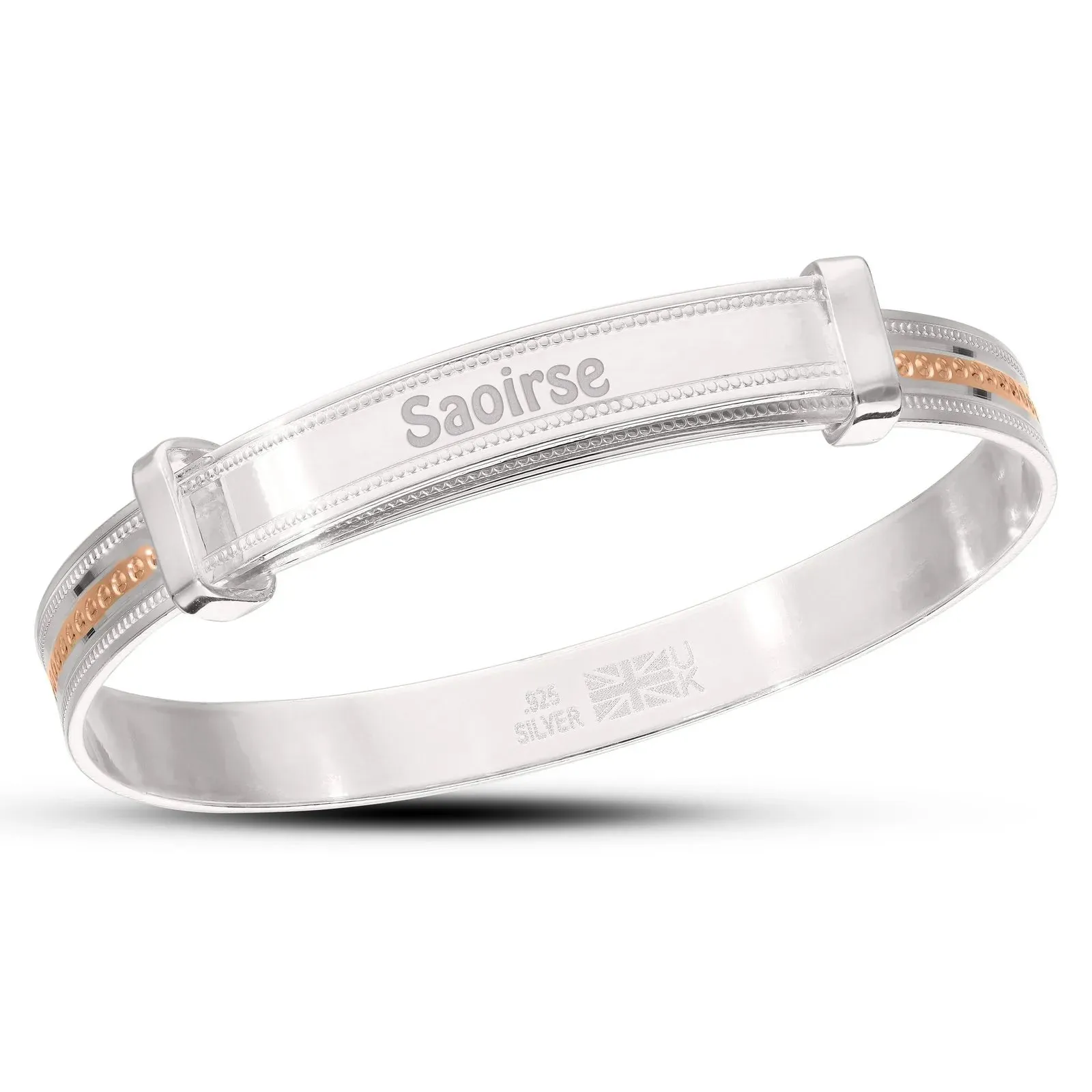 Children's Customised Pips Pattern Baby Bangle - in Silver, Rose Gold or Yellow Gold plated (0-3 yrs)