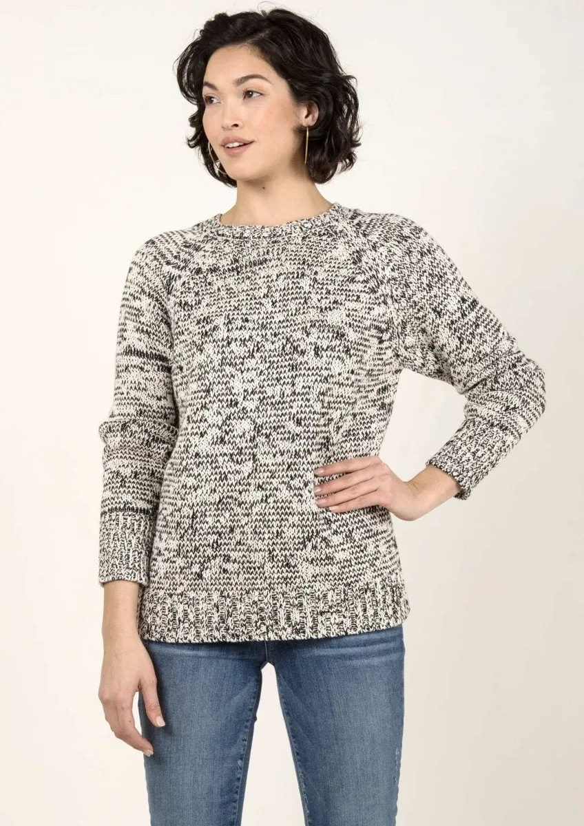 Chunky Raglan Sweater in Black/Ivory