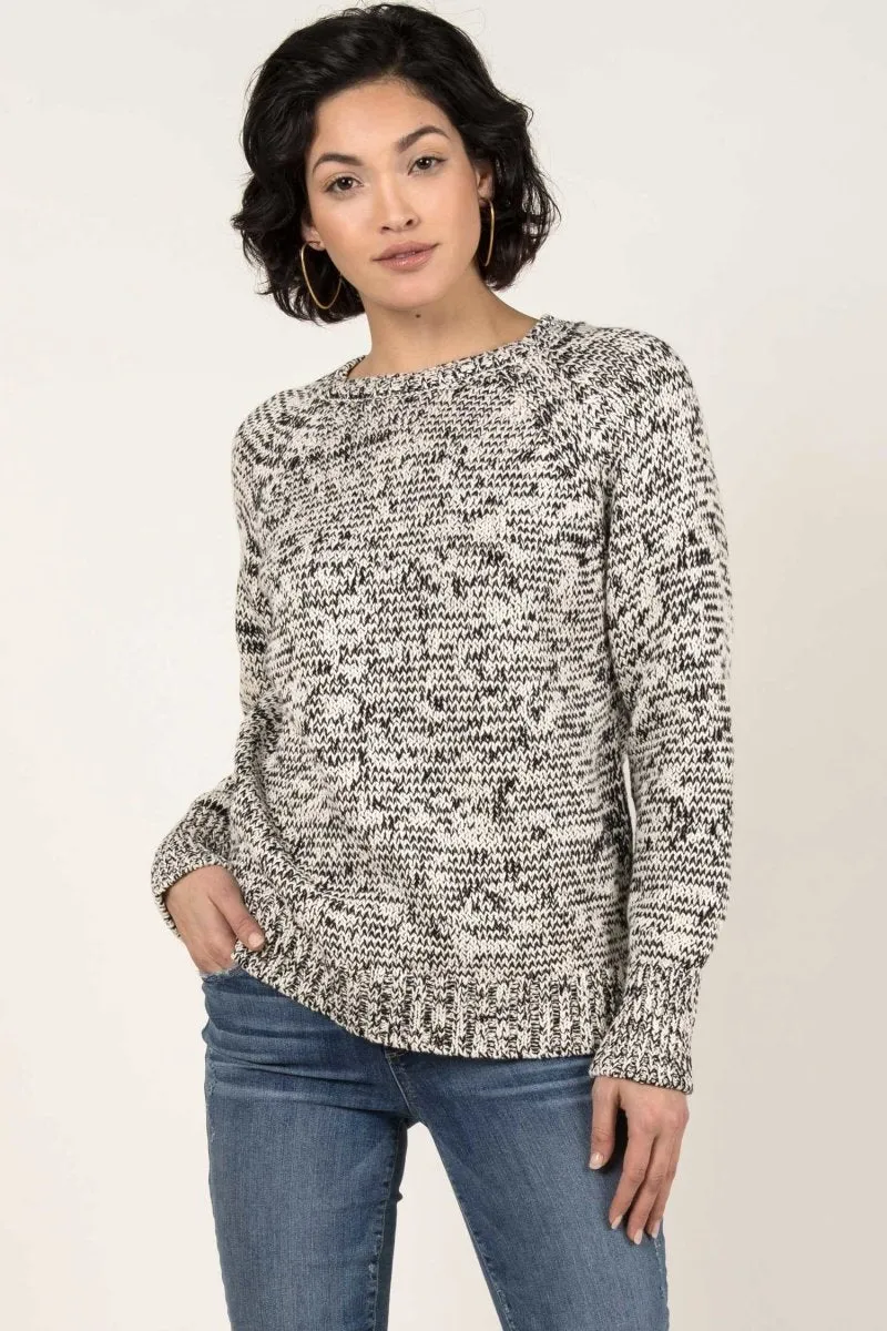Chunky Raglan Sweater in Black/Ivory