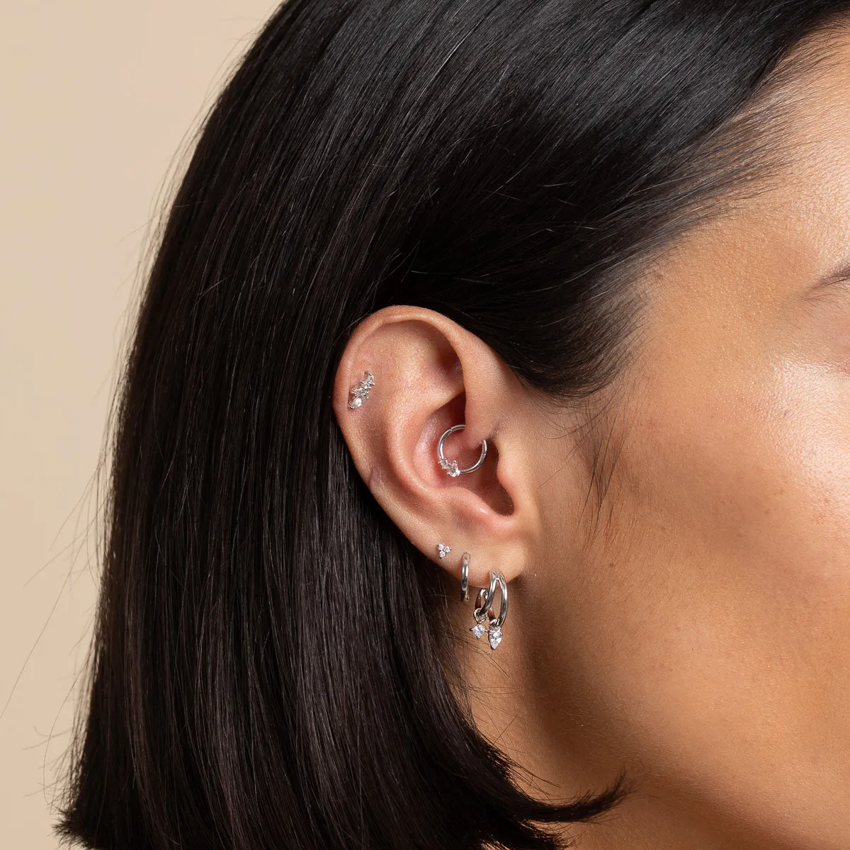 Cluster Topaz Daith Hoop in Solid white Gold