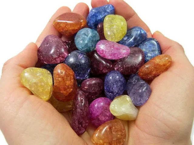 Colored Crackle Quartz Tumbled Stone | Fire and Ice Quartz