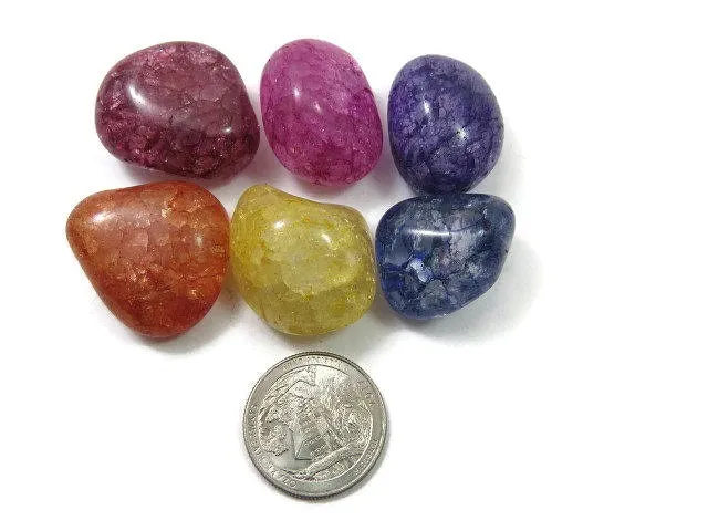 Colored Crackle Quartz Tumbled Stone | Fire and Ice Quartz