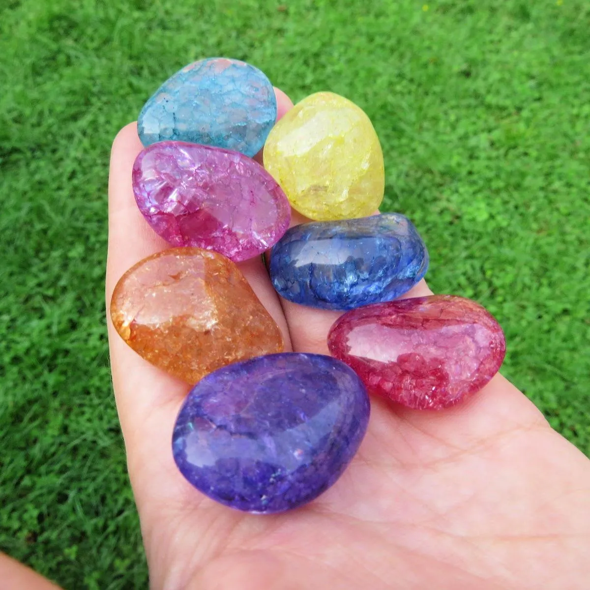 Colored Crackle Quartz Tumbled Stone | Fire and Ice Quartz