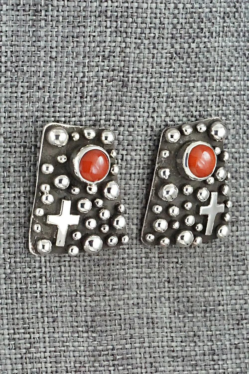 Coral & Sterling Silver Earrings - Thomas Valencia