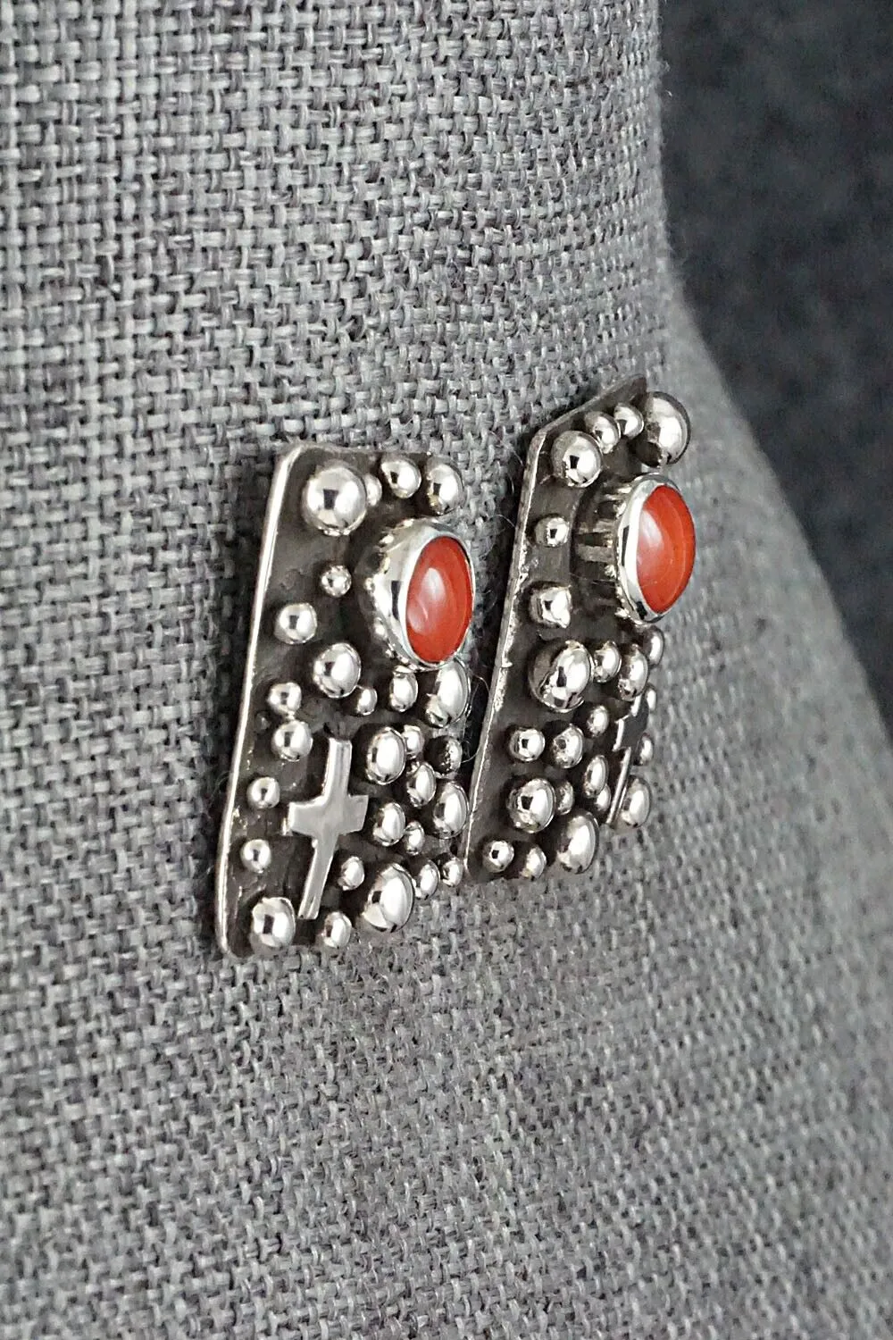 Coral & Sterling Silver Earrings - Thomas Valencia