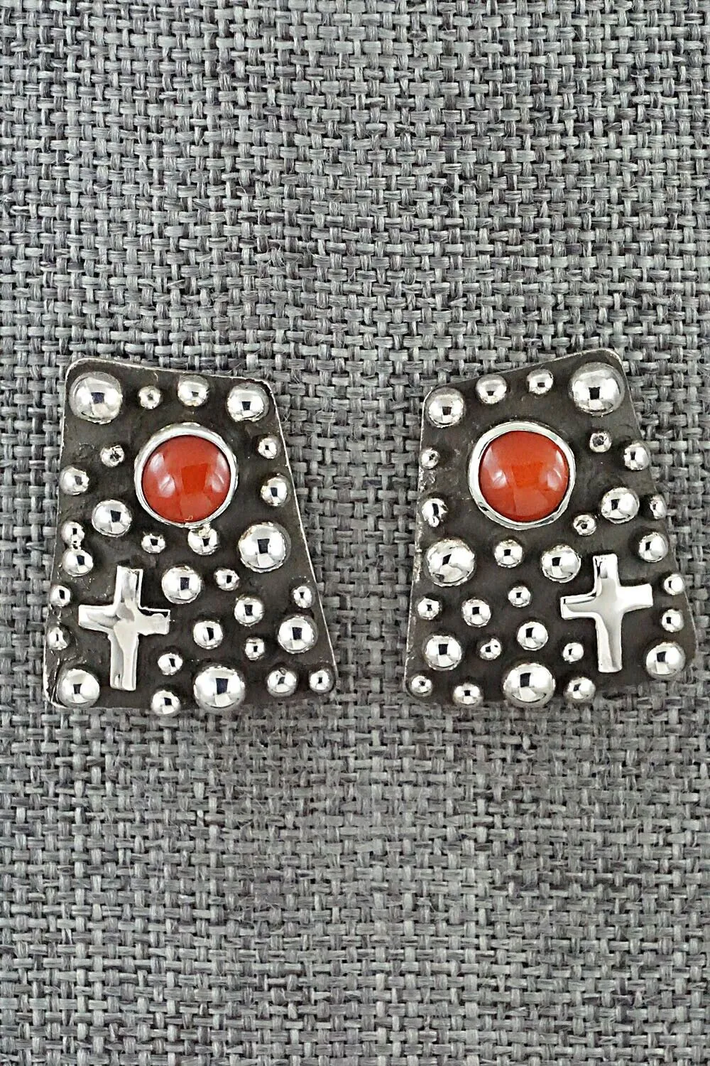 Coral & Sterling Silver Earrings - Thomas Valencia