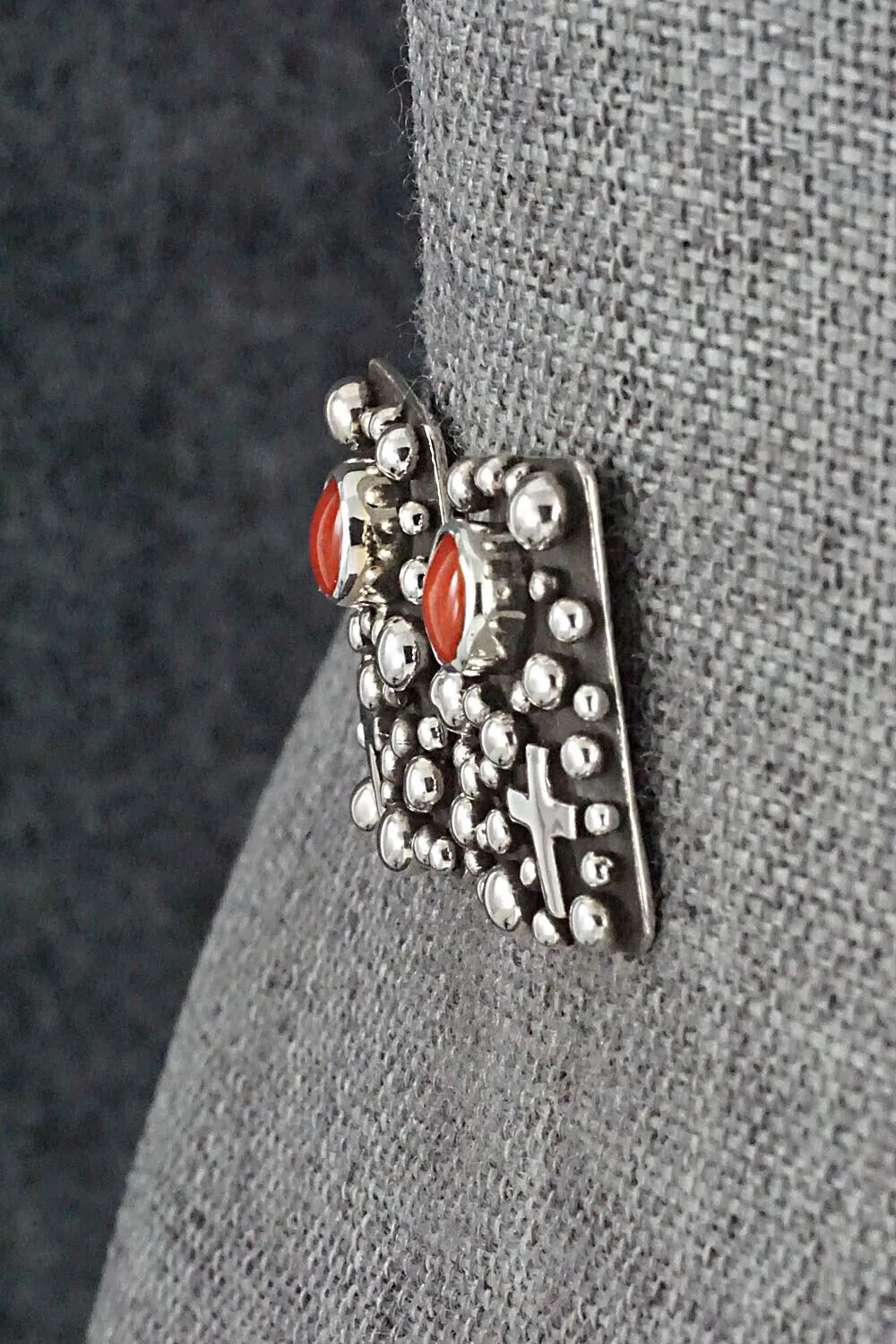 Coral & Sterling Silver Earrings - Thomas Valencia