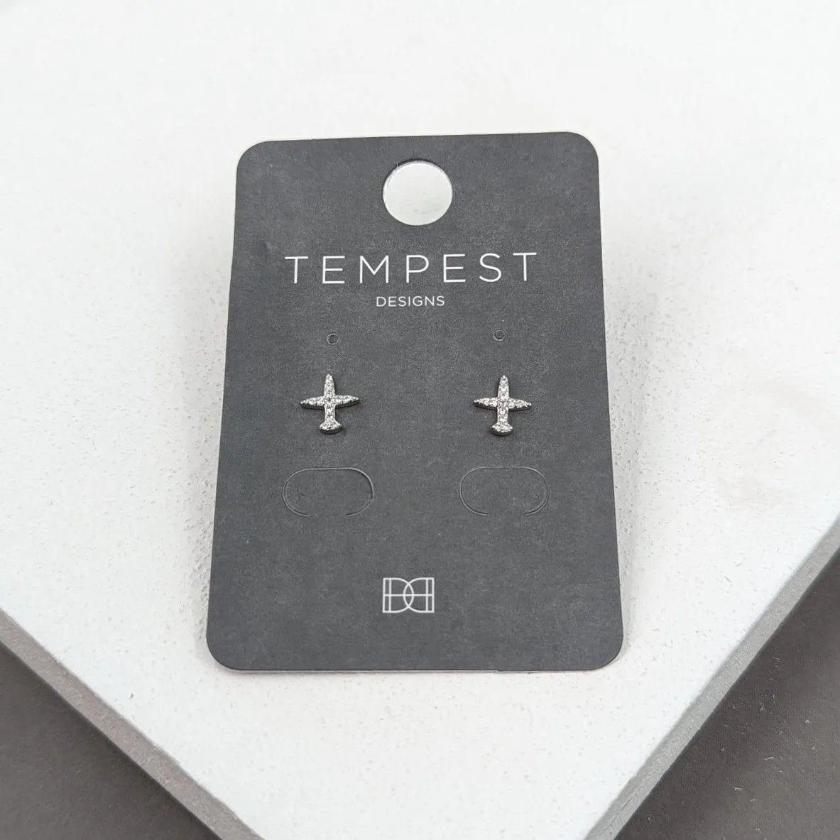 Crystal aeroplane stud earrings