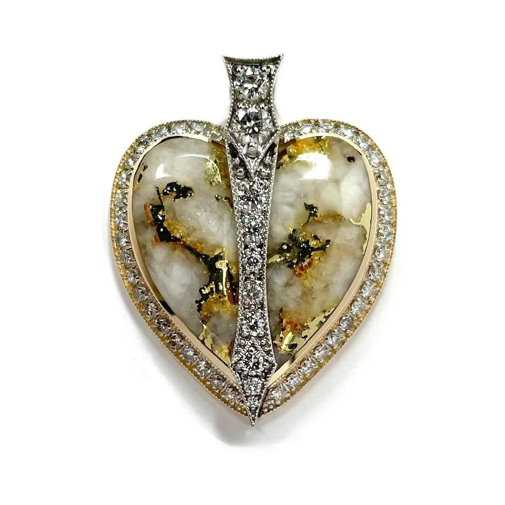 Cupid's Revenge Gold Quartz Heart Pendant with 0.93ctw Diamonds G1