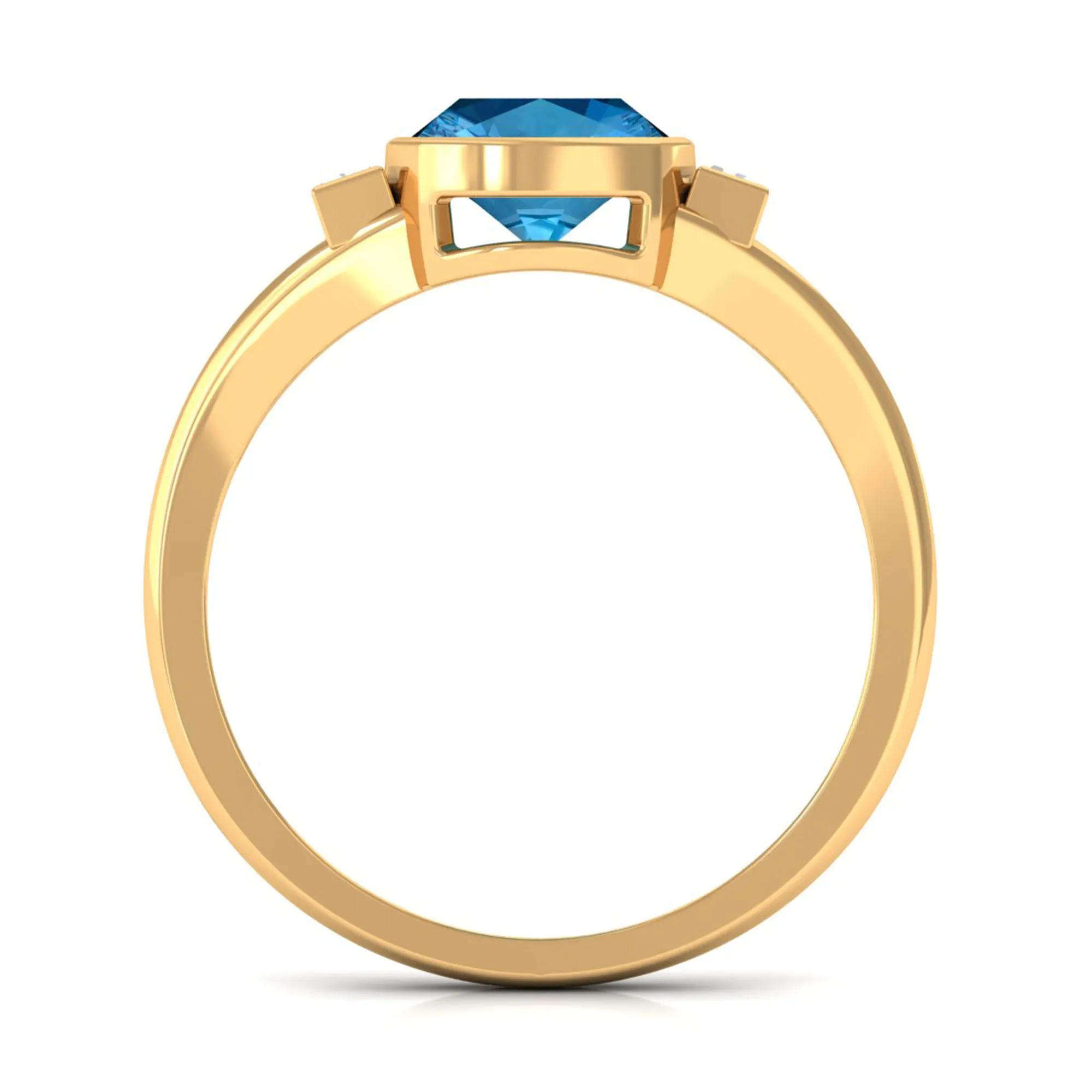 Cushion Cut Swiss Blue Topaz Solitaire Ring with Diamond in Split Shank