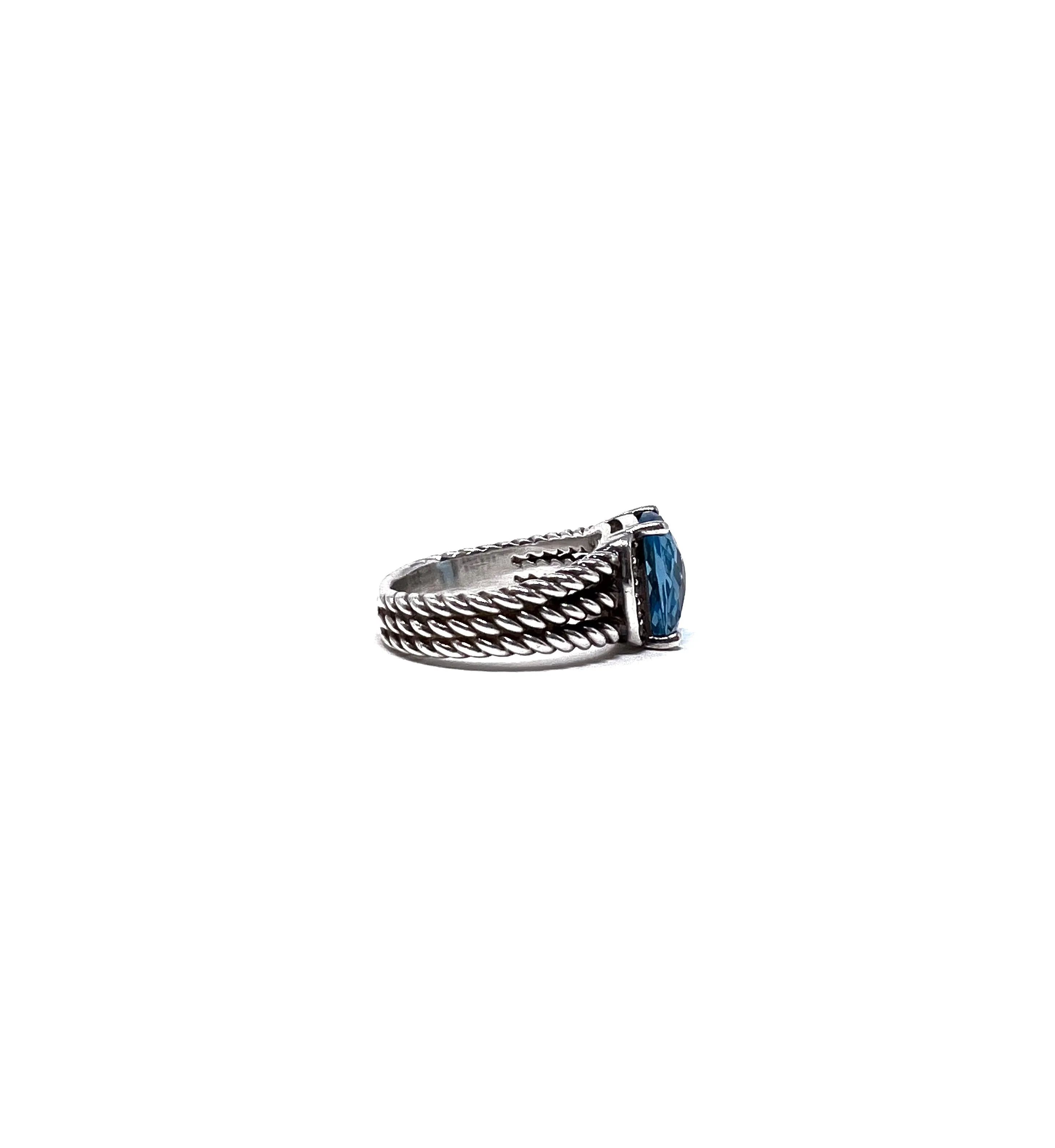 David Yurman WB! SS 'Petite Wheaton' 3.60ct Hampton Blue Topaz & Diamond Ring