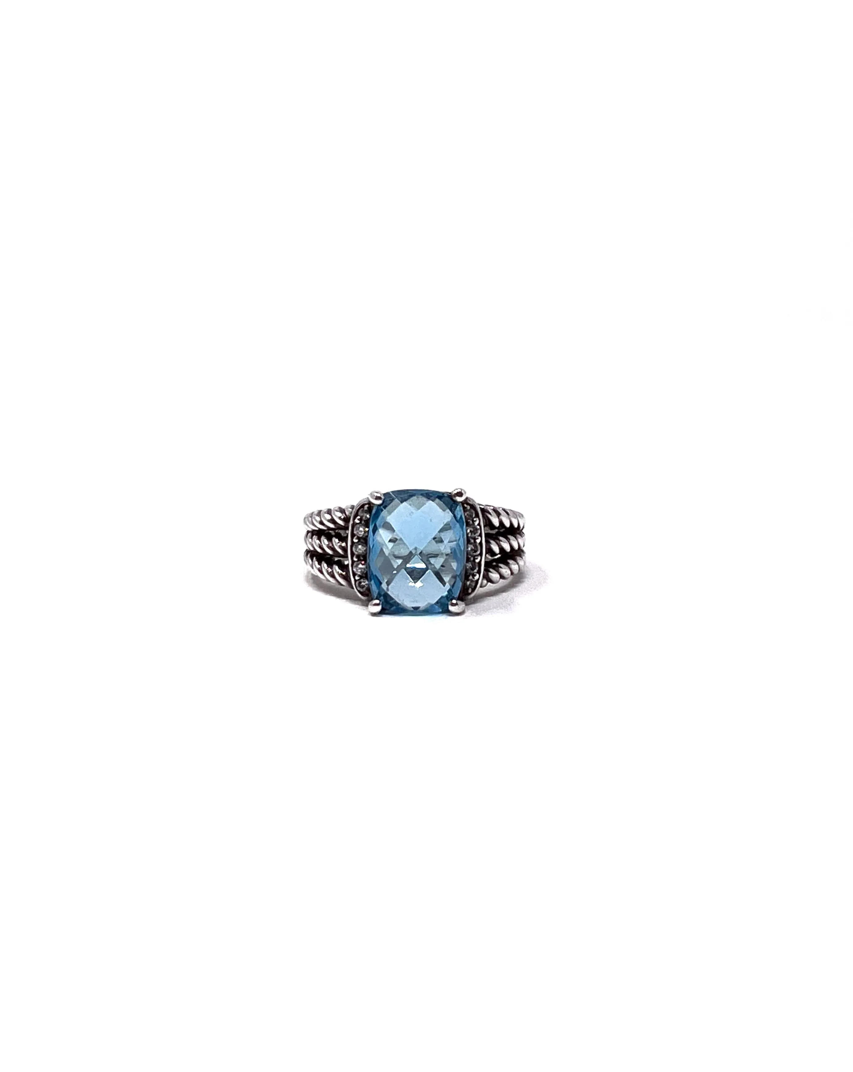 David Yurman WB! SS 'Petite Wheaton' 3.60ct Hampton Blue Topaz & Diamond Ring