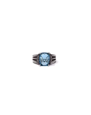 David Yurman WB! SS 'Petite Wheaton' 3.60ct Hampton Blue Topaz & Diamond Ring