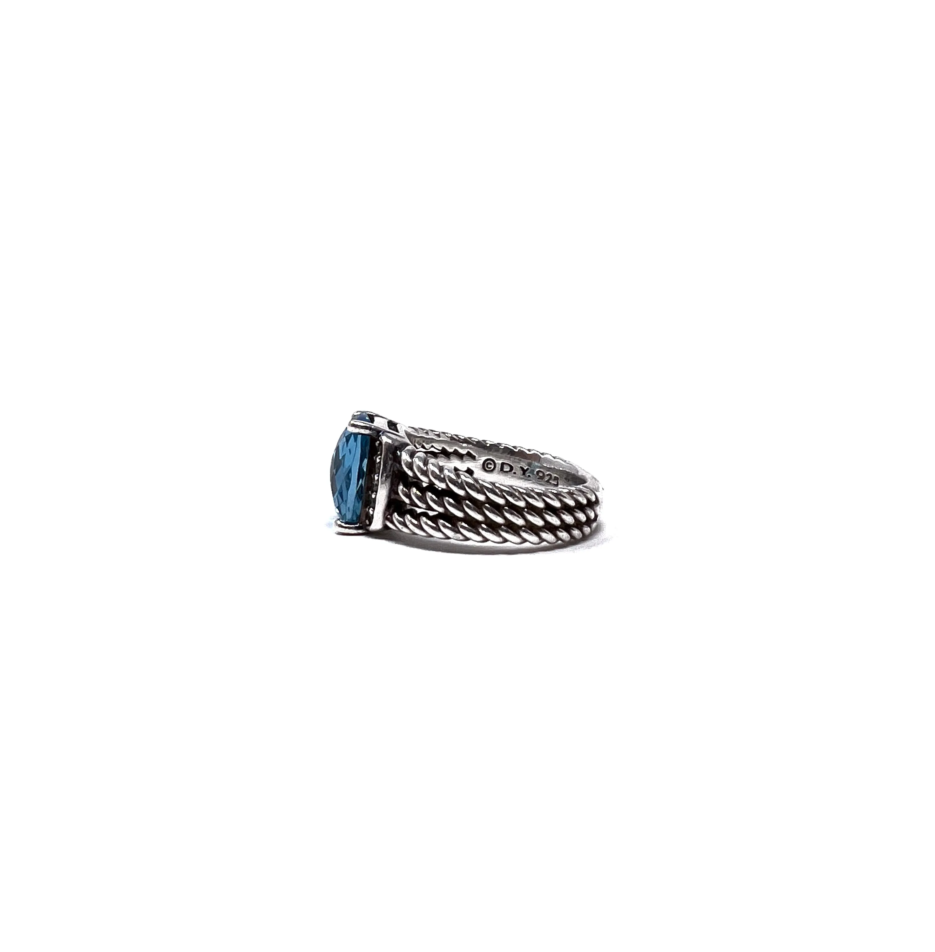 David Yurman WB! SS 'Petite Wheaton' 3.60ct Hampton Blue Topaz & Diamond Ring