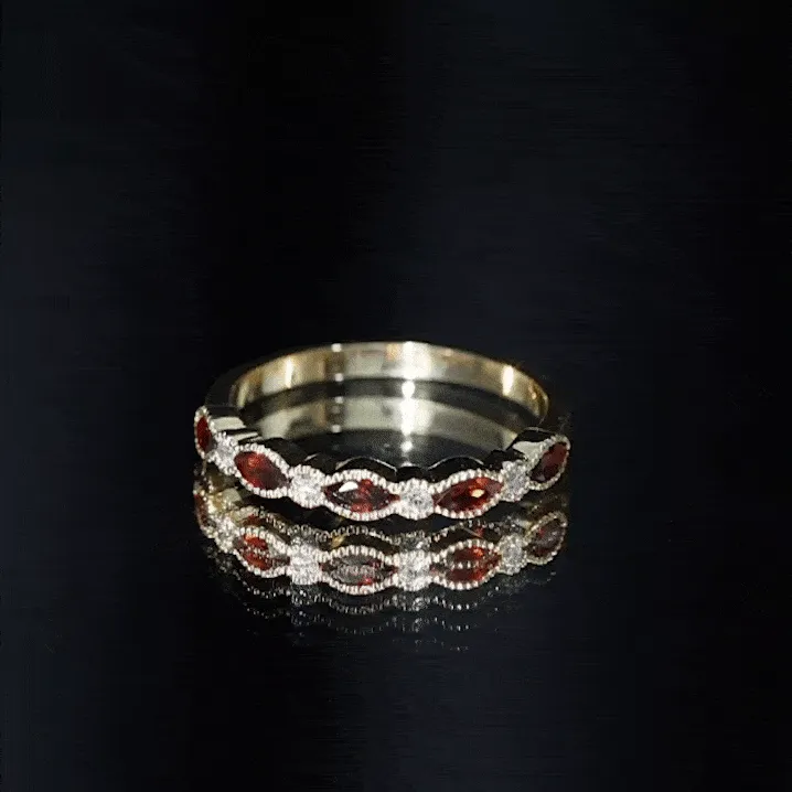 East West Half Eternity Ring with Marquise Cut Garnet and Diamond