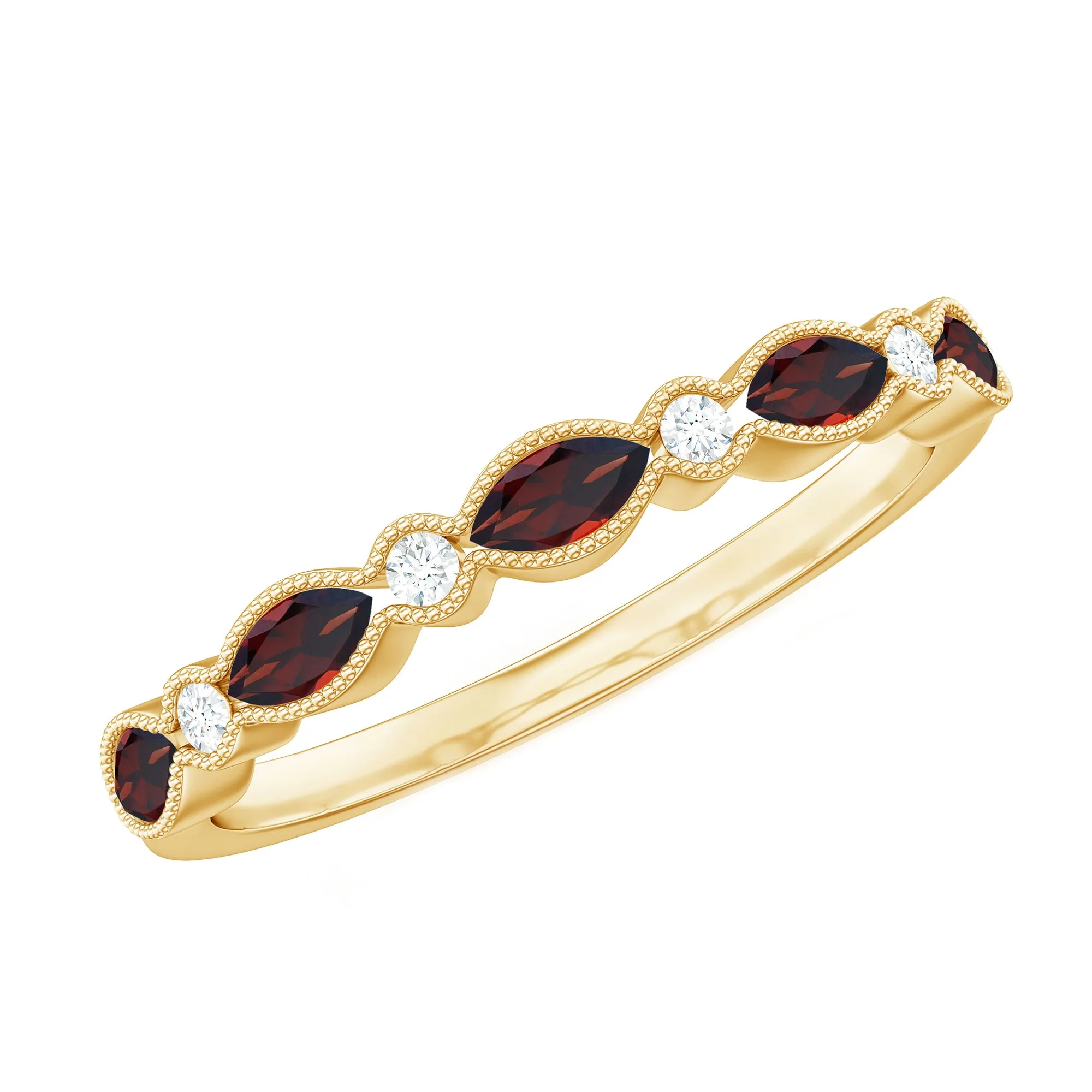East West Half Eternity Ring with Marquise Cut Garnet and Diamond