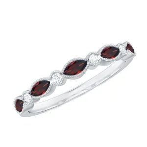 East West Half Eternity Ring with Marquise Cut Garnet and Diamond