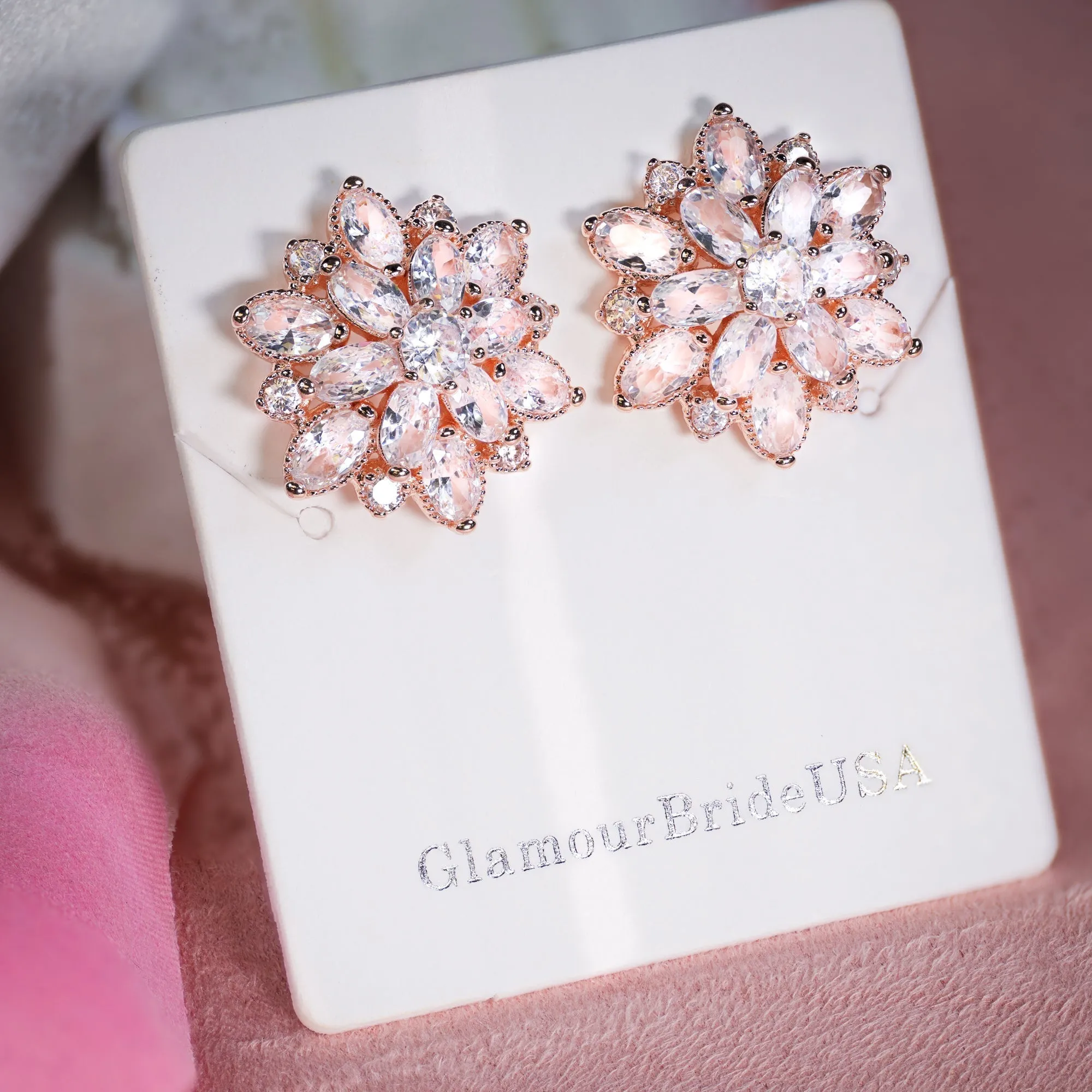 Emily - Rose Gold Crystal Bridal Studs