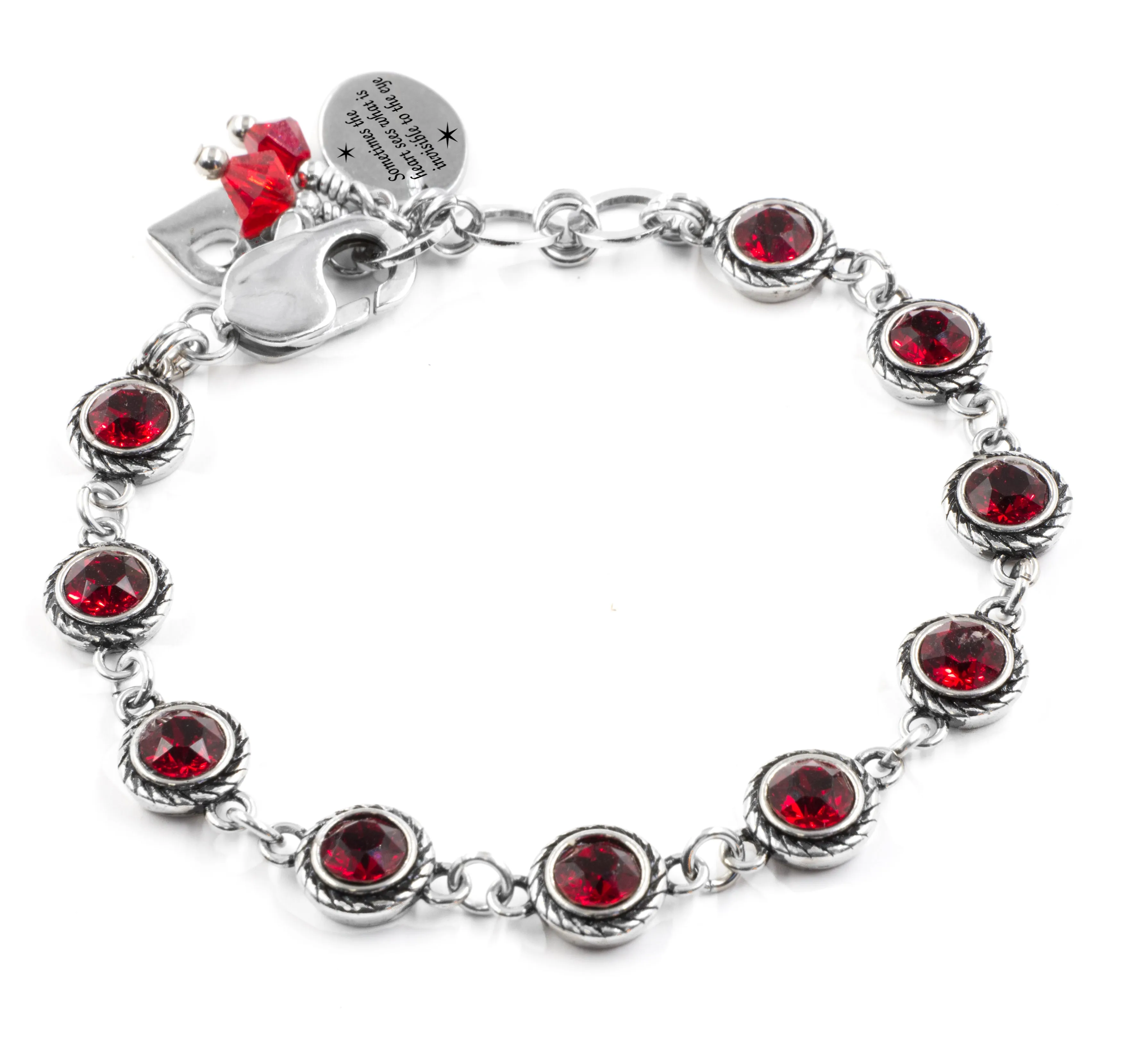 Engraved Ruby Crystal Bracelet, Adjustable