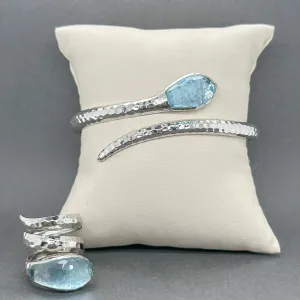 Estate Roberto Coin 18K W Gold 13.10ctw Blue Topaz Snake Bangle & Ring Set
