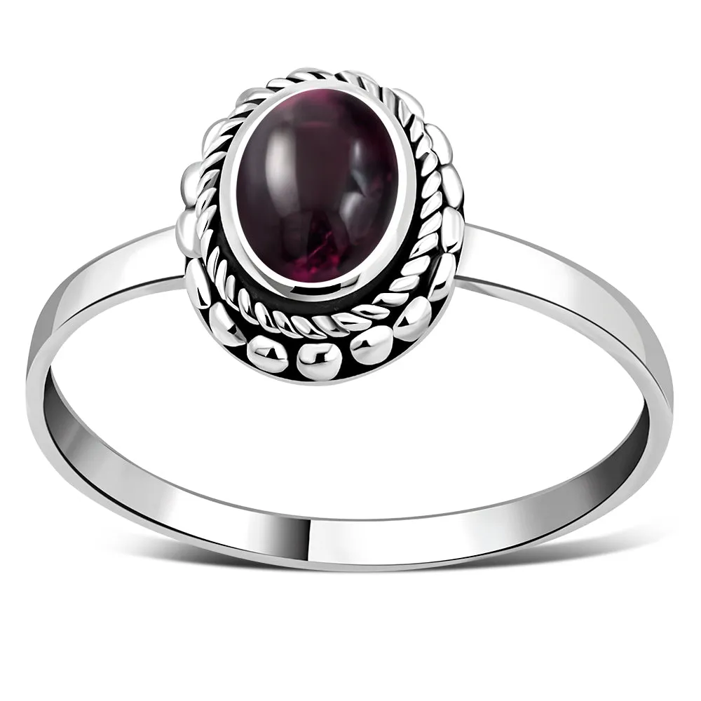 Ethnic Style Garnet Silver Ring