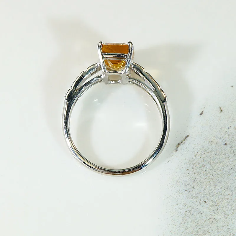 Fabulous Imperial Topaz in Diamond Set Platinum Ring