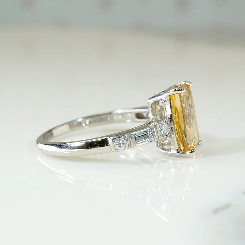 Fabulous Imperial Topaz in Diamond Set Platinum Ring