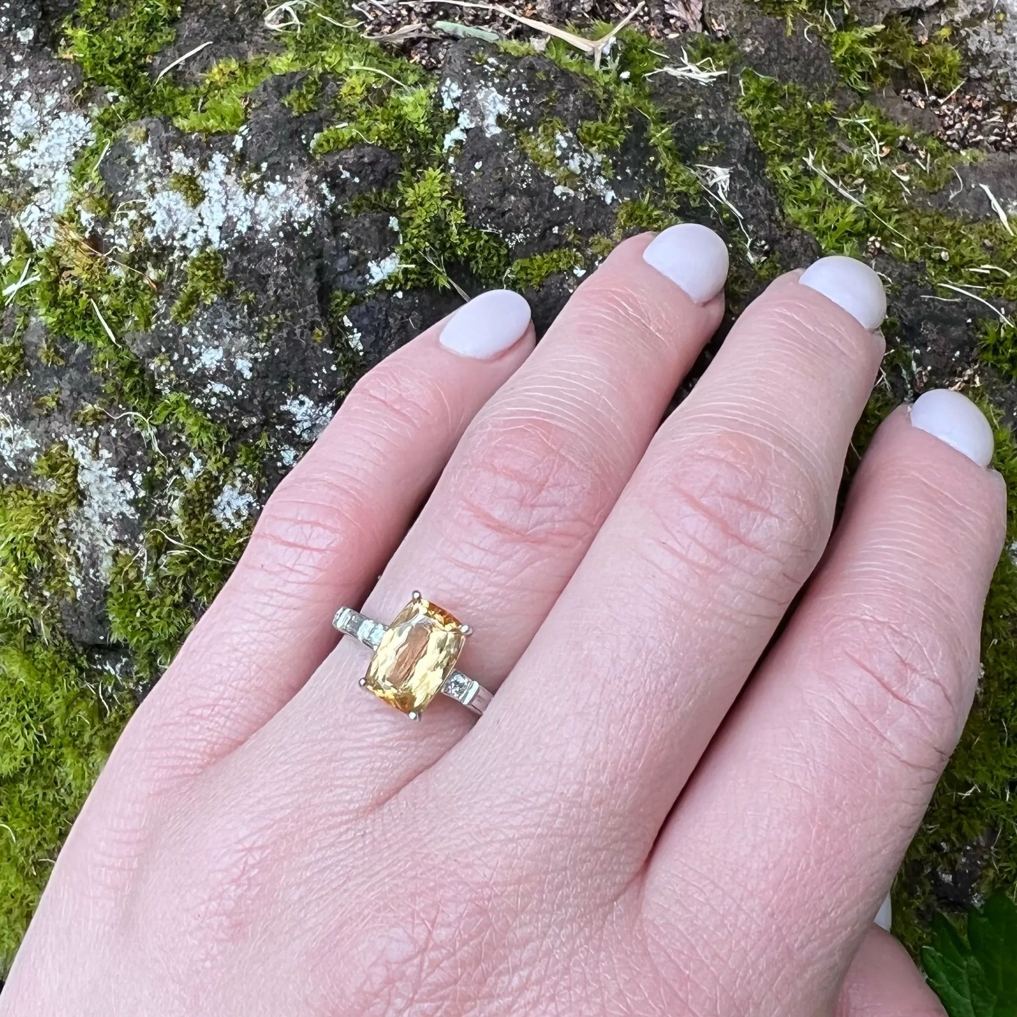 Fabulous Imperial Topaz in Diamond Set Platinum Ring