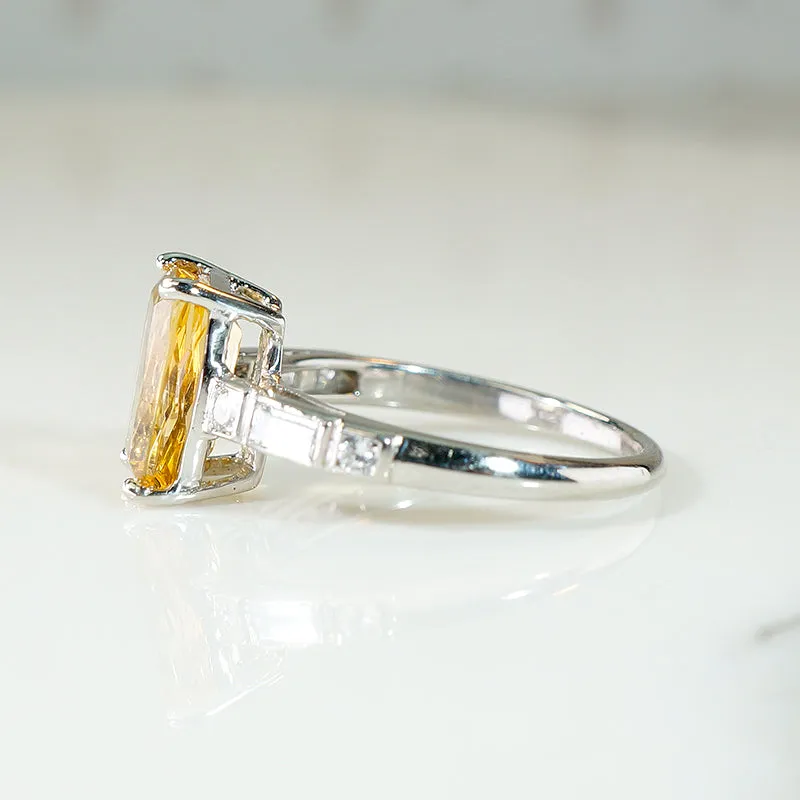 Fabulous Imperial Topaz in Diamond Set Platinum Ring