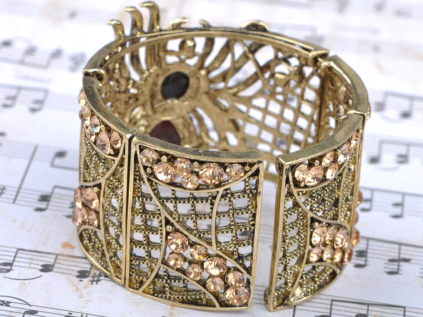 Filigree Orange Topaz Spider Web Nature Bracelet Cuff