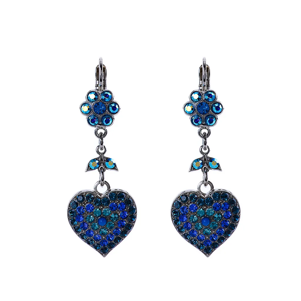 Flower and Heart Dangle Leverback Earrings in "Sleepytime" *Custom*